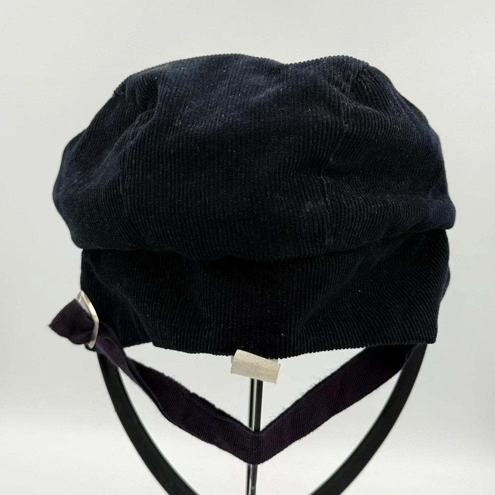 Vintage Navy Blue Corduroy Flat Cap‎ Toddler Size 19 Ear Flaps Newsboy Hat USA